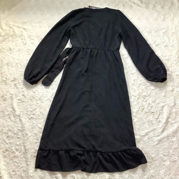 Nwt Boohoo Petite Black Woven Wrap Midi Dress Size 4 - Picture 3 of 11